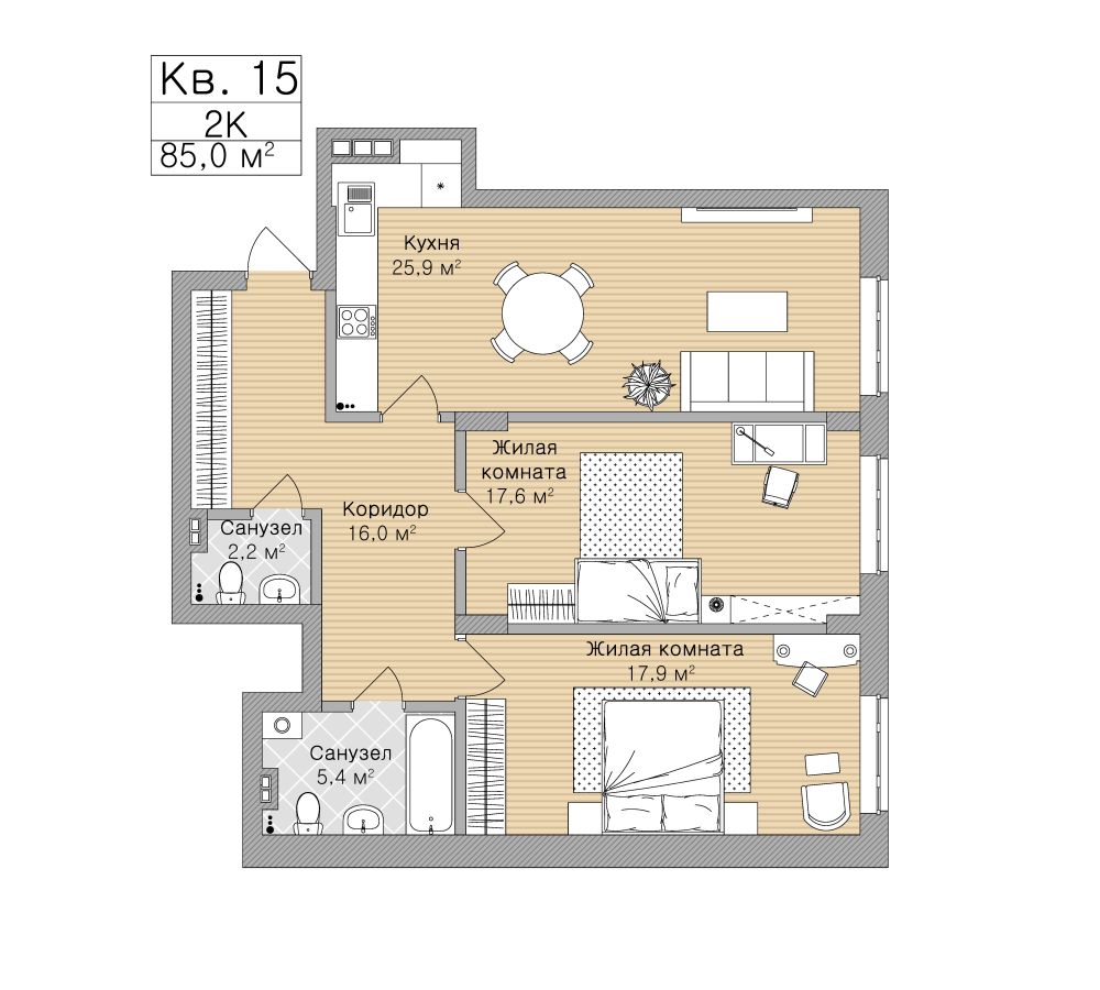 Клубный дом "Капри" Горького, 62 - Квартира 15